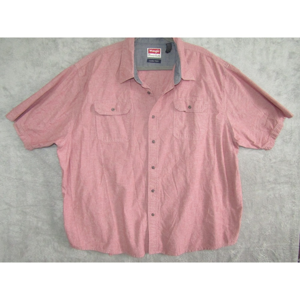 Wrangler Comfort Flex Red Chambray Short Sleeve Button Up Shirt 3XL